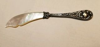 Ornate Sterling Silver Handle & Mother Of Pearl Blade Butter Caviar Knife