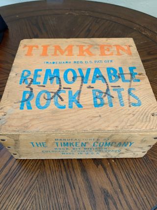 Antique Timken Rock Bits Wood Box Crate Colorado Springs Mining Advertising