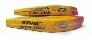 TWO VINTAGE MUBAGO ' S IRISH SHAD FISHING LURE,  MADE IN KENTUCKY,  WORN 3