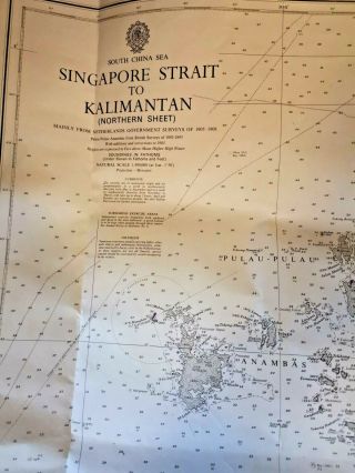 Vintage Old Map Of South China Sea Singapore Strait To Kalimantan