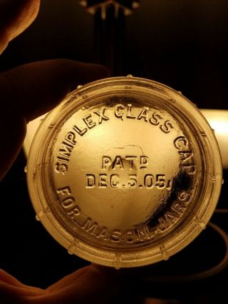 Vintage Antique Simplex Fruit Jar Lid Cap Pat Dec 5 1905 Quart