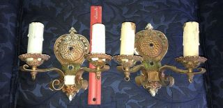 Vintage Pair Antique French Double Arm Lamp Wall Sconces