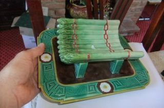 Rare And Very Fine Minton Majolica Asparagus Server Dish.  Dated For 1877.