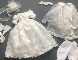 Vintage Doll Dress Clothes White Beaded Lace Veil Shoes Pantaloons For 16” Dolls