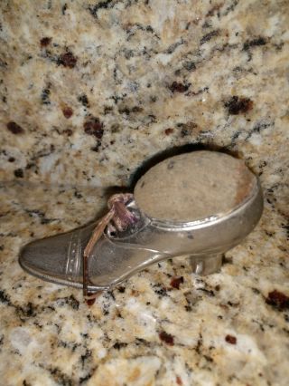 Vintage Silver Metal Shoe Pin Cushion Holder