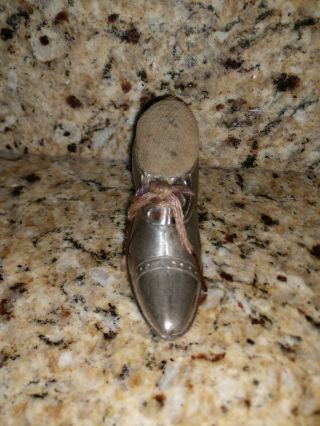 Vintage Silver Metal Shoe Pin Cushion Holder 3