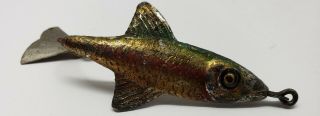VINTAGE FRED ARBOGAST 2 TIN LIZ FISHING LURE CON.  1 GLASS EYE IS BUSTED 2