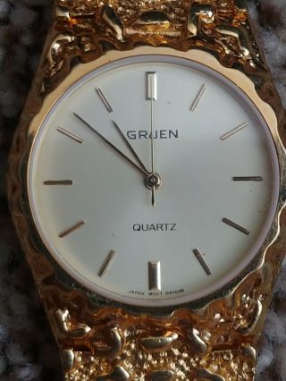 Vintage Gruen Gold Nugget Quartz Watch Needs Battery 259 - 2035 2