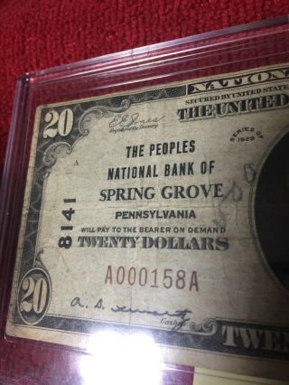 National Currency The Peoples Bank Of Spring Grove Pa Type 1 1929 $20 Note Rare 3
