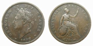 George Iv 1827 Copper Penny - Rare Key Date - Fine