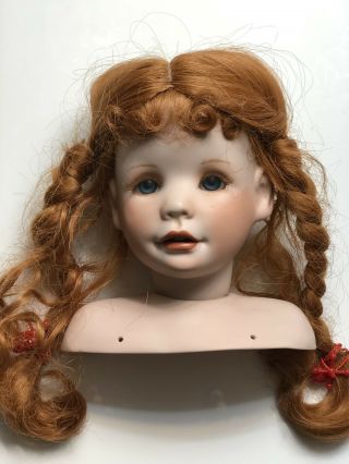 Vintage Swivel Doll Head Large Parts Porcelain 6” Blue Eyes Open Mouth Teeth