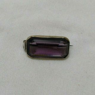 Vintage Antique Edwardian - Art Deco Silver Plated Amethyst Glass Lace Pin Brooch