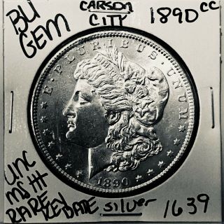 1890 Cc Bu Gem Morgan Silver Dollar Unc Ms,  U.  S.  Rare Key Coin 1639