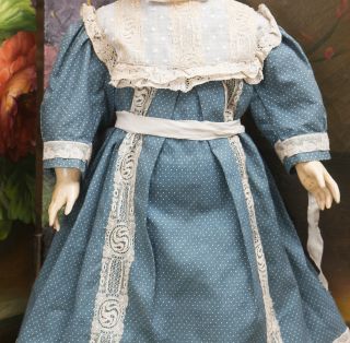 Vintage Blue Dotted Dress For French Or German Doll