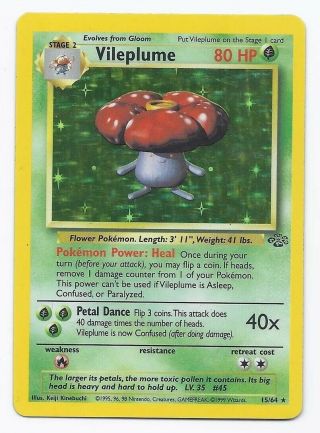 Pokémon Vileplume 15/64 Jungle Set Nm Holo Foil Card Rare Vintage 1999