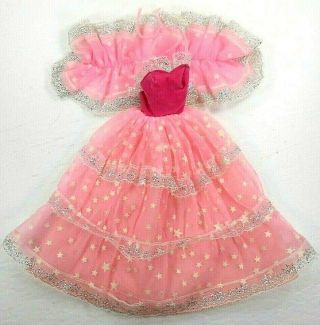 Barbie Vtg Dream Gown Glow In The Dark Pink W/white Stars 1985 Plus Wrap