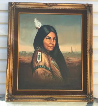 Native American Oil On Canvas Painting Signed By Kenneth Su - Framed - Rare