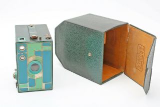 Kodak No 2a Beau Brownie,  Teal Blue/green Color 116 Box Deco Camera,  Case,  Rare