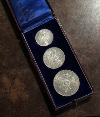 1911 Germany Bayern Silver Mark Coin Set Rare 2 3 & 5 Mark