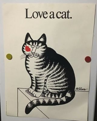 B Kliban Poster 18 " X24 " Vintage 1977 " Love A Cat " Workman Publishing