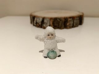 Vintage Antique Miniature Bisque German Snow Baby With A Green Ball Germany