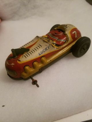 Vintage Asis Marx Tn Tin Friction Lucky 7 Race Car Japan Lqqk Rare Toy