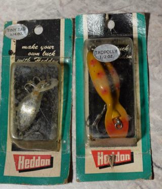 (2) Vtg.  Heddon Tadpolly Fishing Lures - Tiny Tad Nickel Plate & Spotted Orange