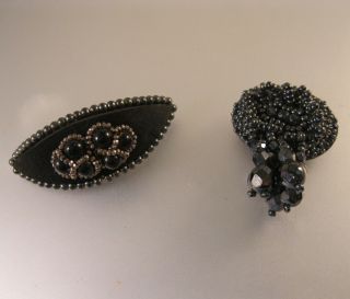 Antique Edwardian Black Glass Beaded Shoe Clips Odd Ones Mourning Jewelry