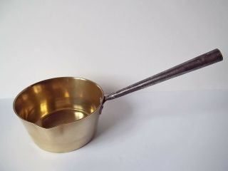 Vintage Heavy Solid Brass Toffee Jam Pan With Iron Handle
