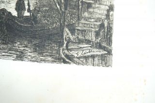 ANTIQUE ETCHING / ENGRAVING BY G SHONKLER (??) OF OLD CITY SCENE ON THE RIVER 3