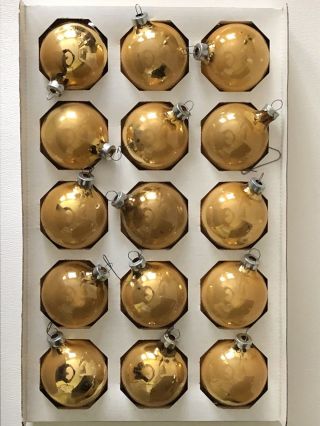 Antique Glass Cloudy Gold Amber 2 1/8” Ball Christmas Tree Ornament Set Of 15