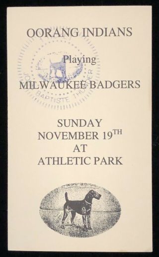 Rare 1922 Oorang Indians @ Milwaukee Badgers Nfl Football Postcard / Ticket