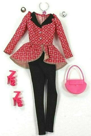 Barbie Vintage Hot Pink Jacket Ponytail Logo Black Trim Purse Shoes Jewelry