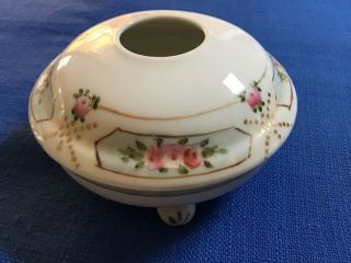 Antique Nippon Hair Receiver Footed Hand Painted Pink Roses