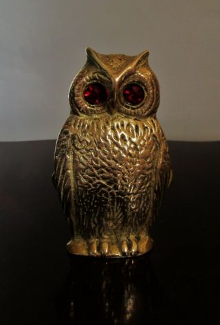 Vintage/antique Brass Wise Owl Spill Holder With Glass Eyes