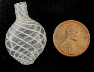 Tiny Antique Hand Blown Clear Glass Doll House Vase White Spirals