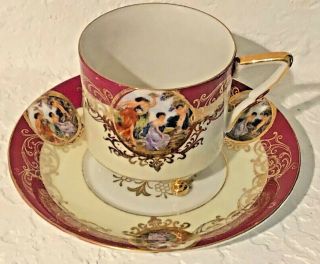 Vintage L & M Royal Halsey Very Fine China Tea Cup & Saucer Footed W/gold Leaf