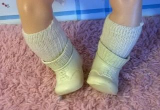 Vintage Ivory Booties (1 3/4 " X 7/8 ") & Cotton Socks Fit 12 " Teenie Tiny Tears Doll