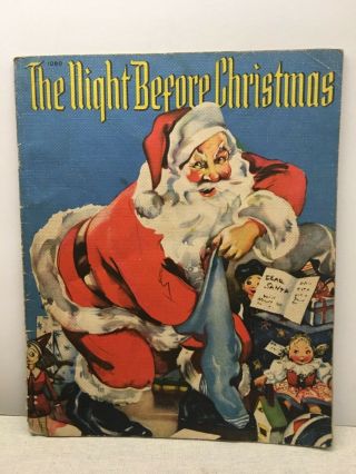 Antique Vintage “the Night Before Christmas” Linen Looking Book Ca.  1930s