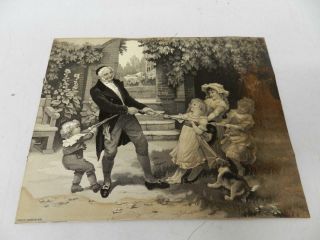 " A Tug Of War " French Antique Fred Morgan Woven Silk Jacquard Picture 1906