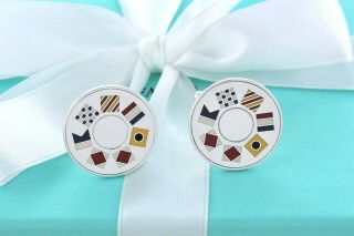 Rare Tiffany & Co Sterling Silver Enamel Nautical Flags Cuff Links W/ Packaging