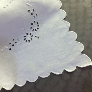 Antique? Vtg Table Runner Silky White Linen Embroider Floral 52x17 " Farm Chic