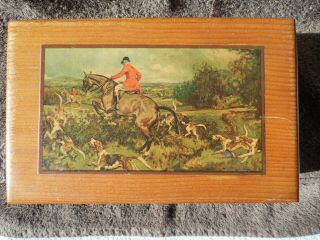 Vintage Dovetail Wood Box With Fox Hunting Scene On It 9 