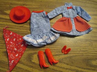Vintage Barbie Doll Western Denim Clothing,  Dress Outfit With Hat And Boots
