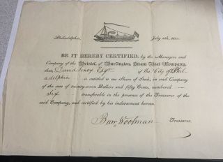 Rare,  One Of A Kind Over 200 Yrs.  Old (1815) Steamboat Company Stock Certificate