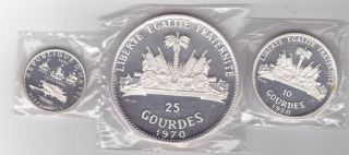 Haiti – Rare Silver Proof 3 Coins Set: 5 - 25 Gourdes 1970 Year Ps9 1 Ar Mark