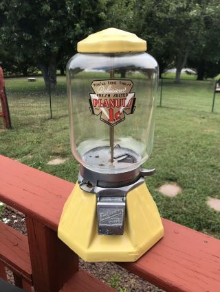 Vintage 1933 Northwestern 33 Gumball/peanut Vending Machine Rare Yellow