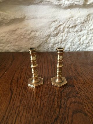 A Very Small Vintage Antique Solid Brass Candlesticks
