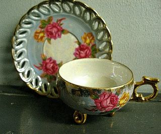 Vintage Royal Halsey Fine Porcelain China Teacup & Saucer Lusterware Lattice