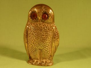 Vintage Brass Owl Match / Taper Holder Glass Eyes
